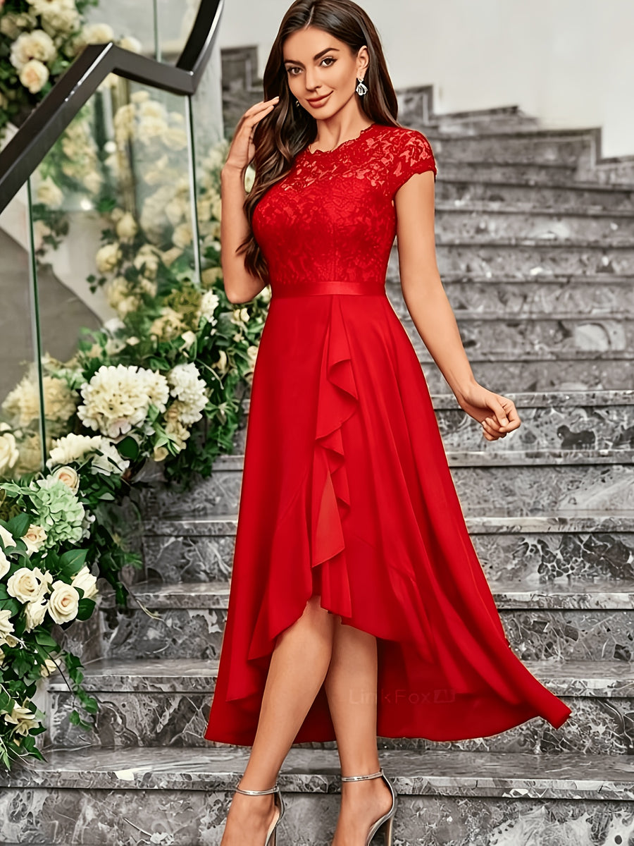 Western Hot Style Women'S Bridesmaid Dress Elegant Waist-Cinching Proper Party Gown Wedding Guest Outfit - The color of rouge