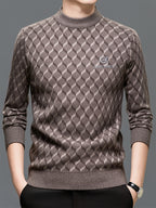 ZBZP Autumn Winter Knit 3D Solid Mid-High Neck Sweater, Basic Knit Pullover Top for Men, Fashion Long Sleeve Sweater QSDS - Camel