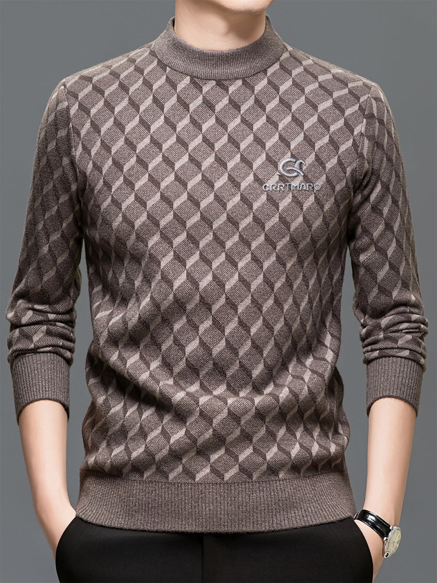 ZBZP Autumn Winter Knit 3D Solid Mid-High Neck Sweater, Basic Knit Pullover Top for Men, Fashion Long Sleeve Sweater QSDS - Camel