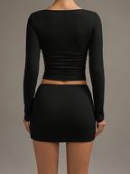 Women's Skirt, Black Pleated Slim-fit Elegant Mini Skirt - Black