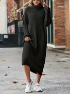 This Autumn and Winter Fashion Solid-color High-neck Long Sweater for Women Is a Casual Style. It Is Suitable for Daily Outings and Dates. It Is Versatile and Practical, and a Must-have for Daily Commutes and Dates - Black