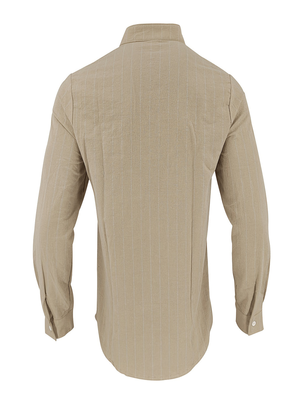 Men's Linen Long-Sleeve Striped Shirt for Spring, Autumn, and Summer, Suitable for Casual, Commuting, and Outings - Khaki