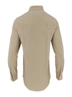 Men's Linen Long-Sleeve Striped Shirt for Spring, Autumn, and Summer, Suitable for Casual, Commuting, and Outings - Khaki