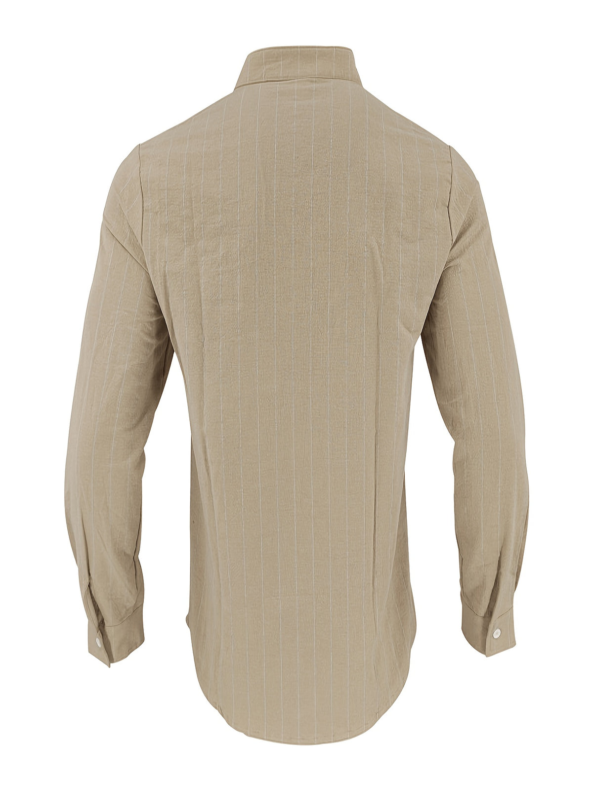 Men's Linen Long-Sleeve Striped Shirt for Spring, Autumn, and Summer, Suitable for Casual, Commuting, and Outings - Khaki