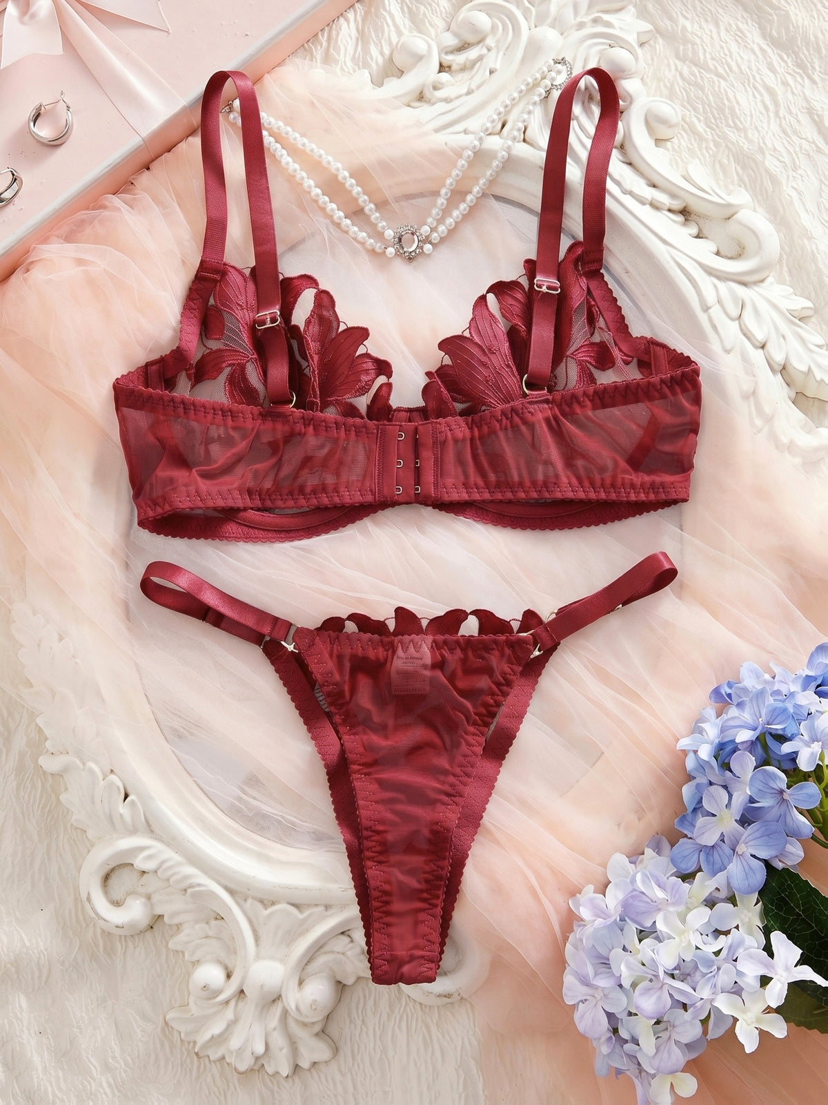 Plus Size Sexy Lingerie Set 2026 Women's Pure Desire Fun Underwear and Panty Set - Burgundy
