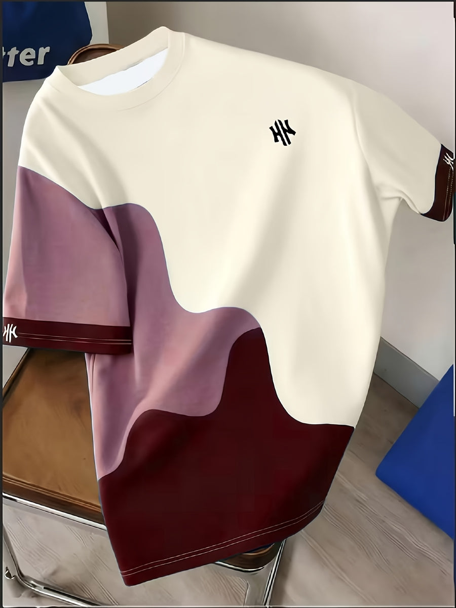 Printed Design-Not Textured] 2026 Summer New Men's Short Sleeve T-Shirt Men's Color-Block Round Neck Casual Short Sleeve T-Shirt - Mixed Color 1