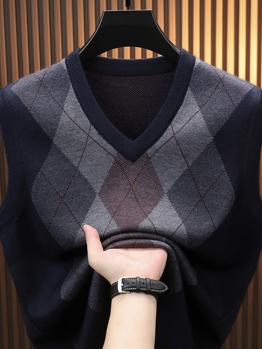 Men's Fashionable Versatile Sleeveless Thermal Knit Vest - Navy Color