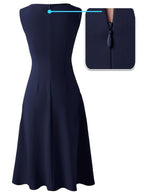 Summer Fashion Simple Women's Round Neck Sleeveless Cinched-waist Crossover Irregular Ruffle Mid-length Dress, Suitable for Formal Occasions Such as Business Banquets and Wedding Parties - Navy Color