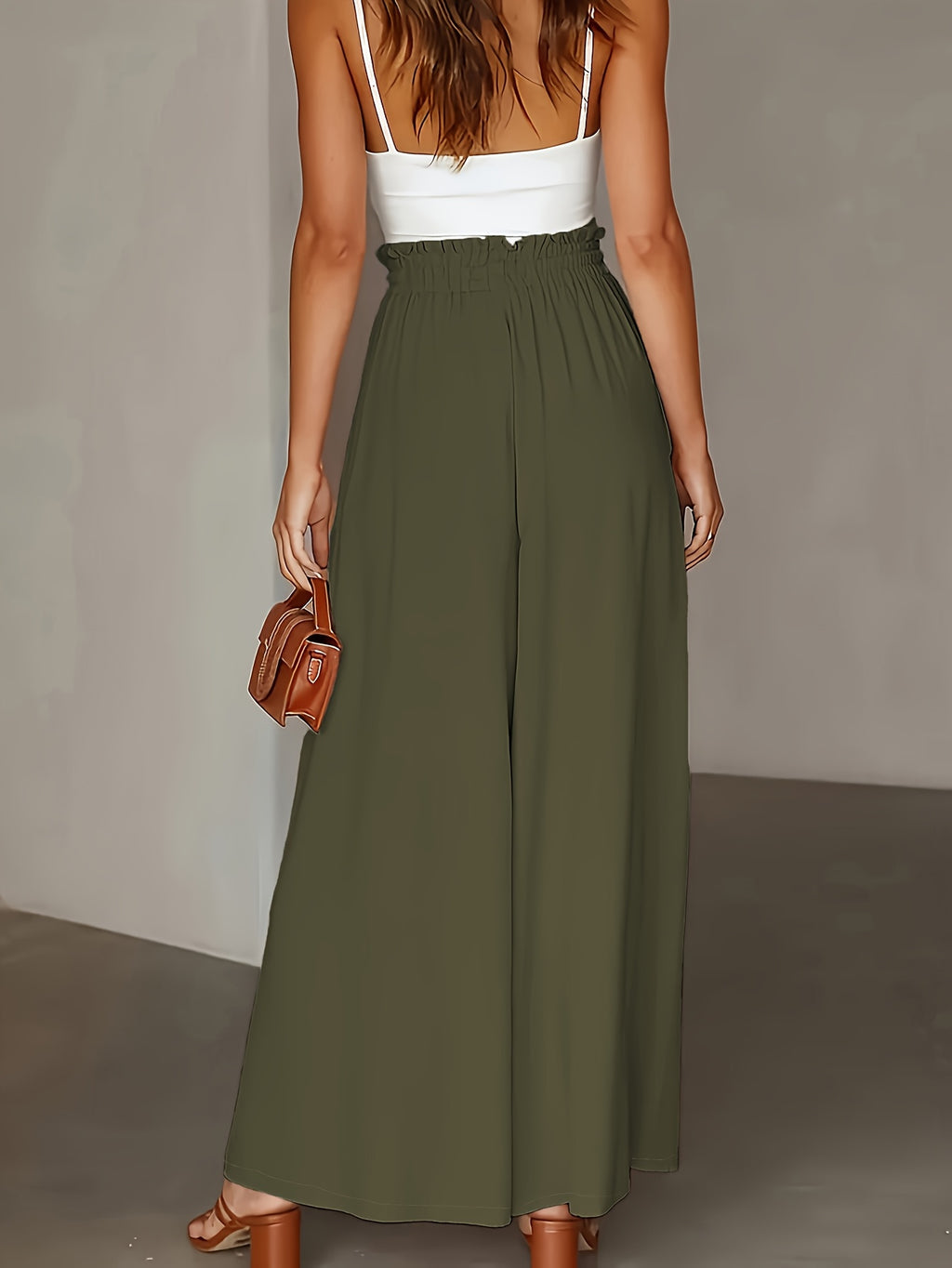 Spring/Summer New Fashion Elegant Loose High-Waist Women'S Wide-Leg Pants - Army Green