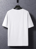 Summer New Men'S Regular Fit Short Sleeve T-Shirt with Chest Brown Small Label Text Print Easy Comfortable Casual Outing Commute All-Match Round Neck Top - White
