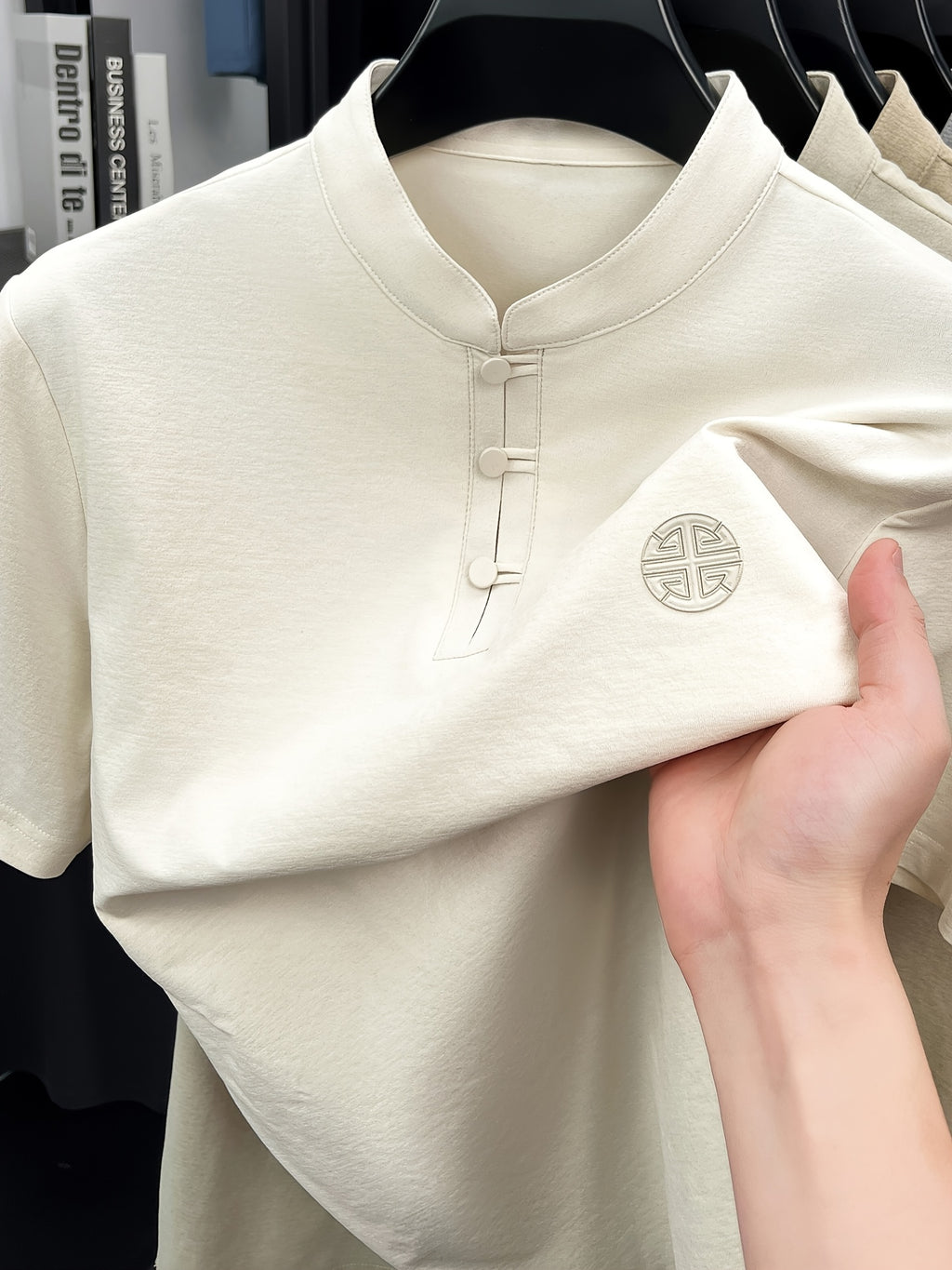 New Summer Chinese Hero Ancient Style Three-Button Access Control Short-Sleeve Men's T-Shirt, Stylish Casual Novelty Men's Top, Refreshing Quick-Drying, Durable and Skin-Friendly Apparel JC8912 - Dark Gray