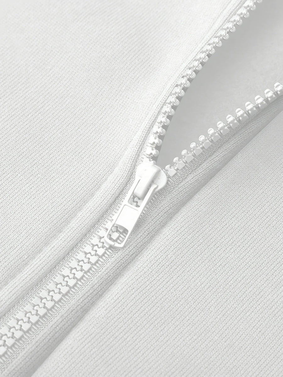 Men's New Trendy Autumn/Winter Fashion Zip-Up Hoodie, Casual Daily Drawstring Zip-Up Hooded Sweatshirt with Creative Flat Design Print, Front Kangaroo Pocket, Unisex Top - White