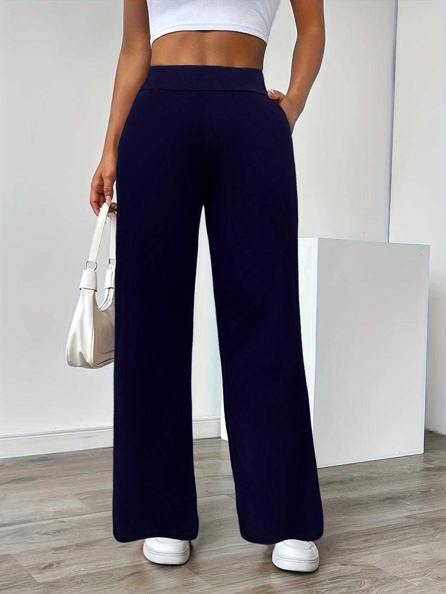 In-Stock Versatile Solid Color Stretch Straight-Leg Trousers - Navy Color