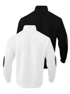 2pcs Men's Stand Collar Jacquard Knit Henley Shirts, Mature Vintage High Neck Pullover Polo, Random Texture Color-Block Collar Jacquard Patchwork Design, Suitable for Outdoor Casual Sports Wear, Ideal as Men's Birthday Gift, Outdoor Clothing - Black+White