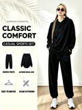 Everyday Essential Casual Sports Set - Relaxed Fit Asymmetrical Hem Hoodie And Drawstring Jogger Pants, Soft Breathable Athletic Tracksuit - Perfect for Yoga, Running, Lounging, Travel, Gym Workout, And Daily Wear - Black