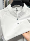 Stand-up Collar Youth Summer Short-sleeve New Style Half-sleeve Top, Pullover Outerwear, Solid Color Versatile Garment - White