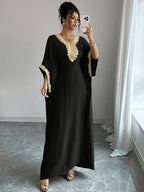 Middle East, High Quality Embroidery, Temperament Elegant Robe, Loose Dress - Black