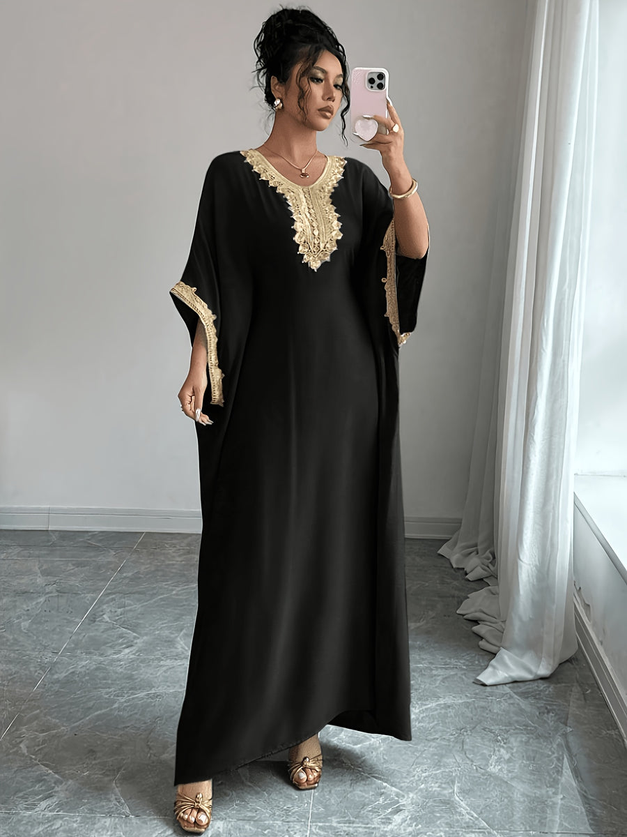 Middle East, High Quality Embroidery, Temperament Elegant Robe, Loose Dress - Black