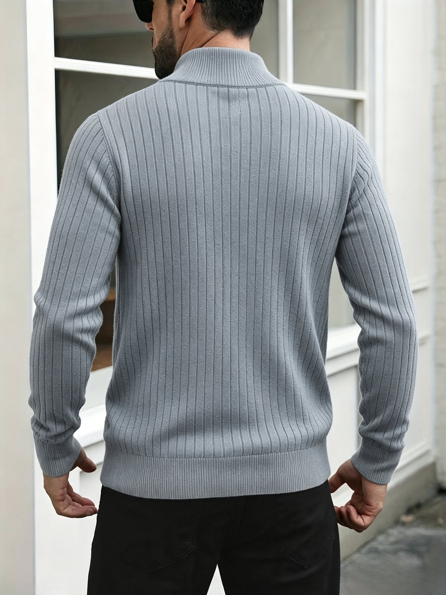 Men'S Stand Collar Half-Zip Sweater for Autumn And Winter, Versatile Long Sleeve Top, Warm And Comfortable Half-Placket Long Sleeve Sweatshirt, Classic Versatile Casual Pullover, Suitable for Daily Leisure And Street Strolls - Flecking Gray