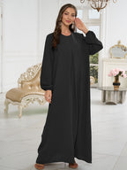 1pc Stylish Holiday Attire, Featuring a Relaxed Fit And Versatile Solid Color, Perfect for Everyday Use. This Comfortable And Casual Women'S Abaya Dress Is Ideal for Muslim Women, Offering Long Dresses And Elegant Robes for Ladies - Black