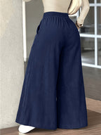 Women'S Corduroy Fashion Casual Wide-Leg Pants with Pockets, Elegant Loose Straight Trousers, High-Waist Drapey Wide-Leg Trousers, Loose Pants - Navy Color
