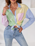 Striped Print Color Block Drop Shoulder Shirt - Mixed colors