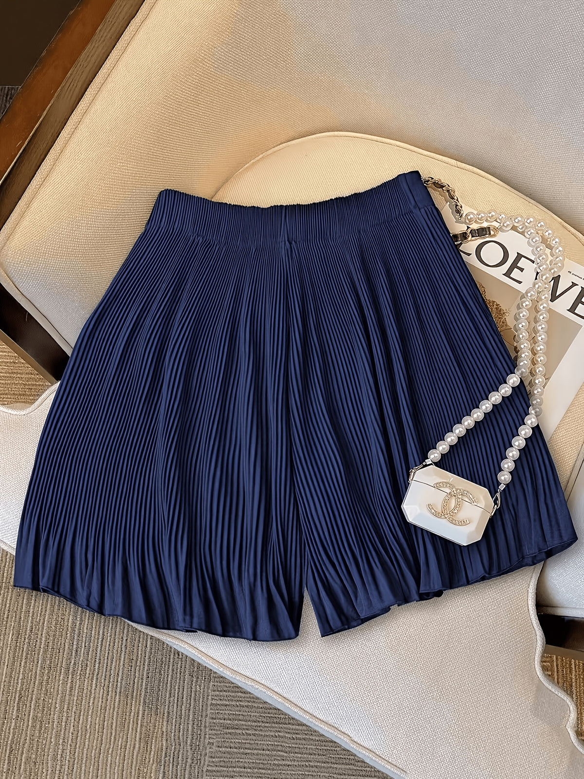 Women's Fashion Solid Color Loose Fit Casual Shorts - Navy Color