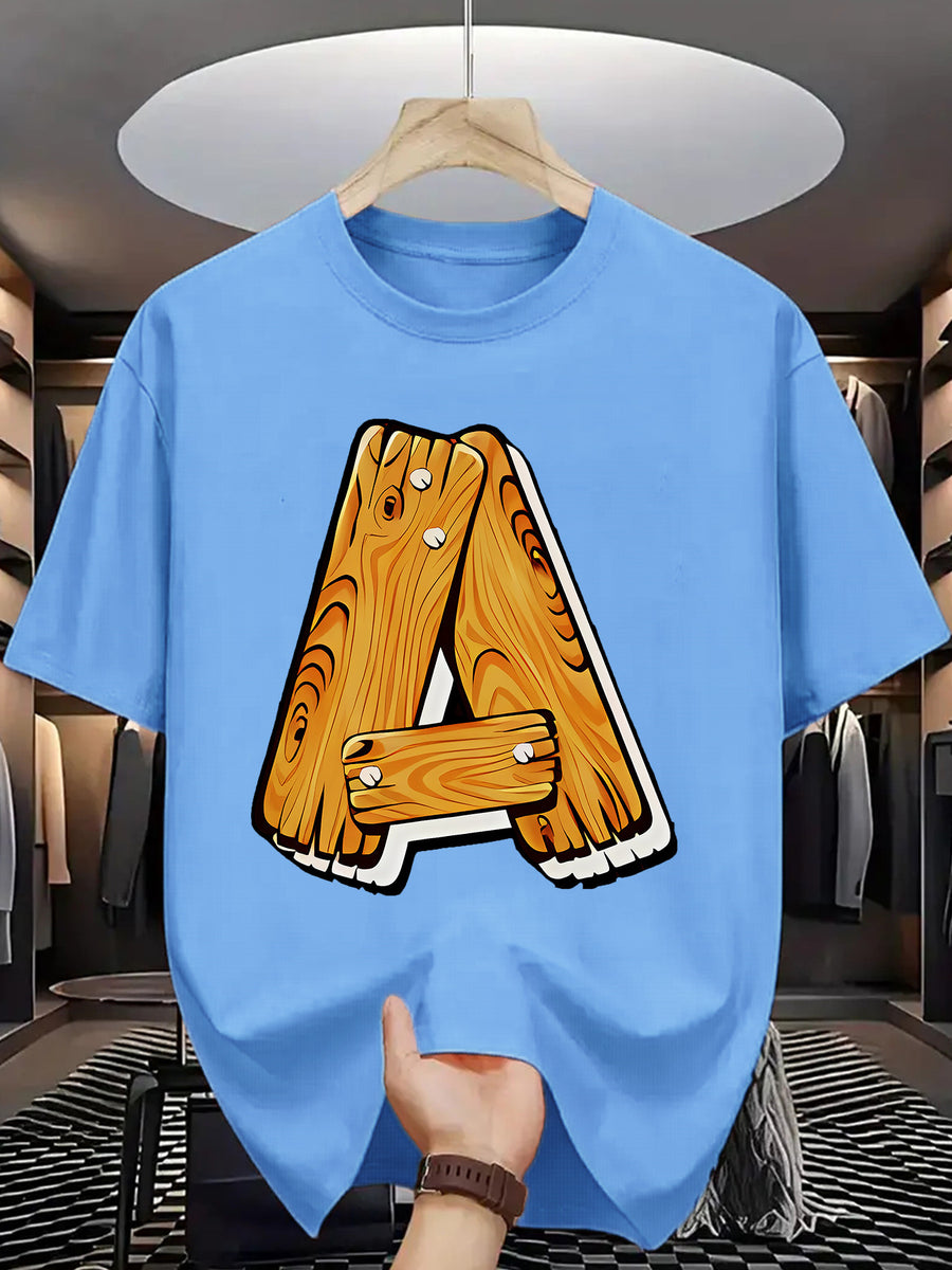 Trendy Printed T-Shirts for Men, Regular Standard Fit Comfortable Short Sleeve Casual Tee, Versatile Everyday Fashion Outfit Top - Sky Blue