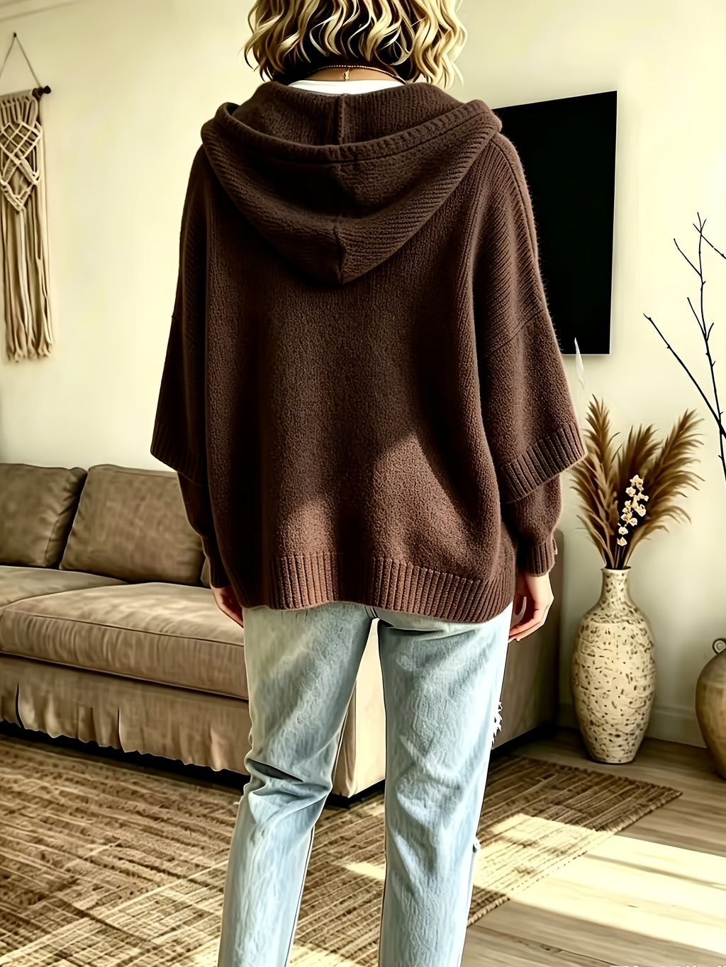 Elegant Casual Pocket Cardigan for Women - Coffee Color