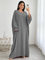 1pc Moisture-Wicking Breathable Fabric Loose Comfortable Batwing Dress Casual All-Match Abaya Suitable for Women'S Daily Wear Without Headscarf, Summer Abaya Women Abaya Women Muslim Dress Robe Summer Abaya Women - Dark Gray