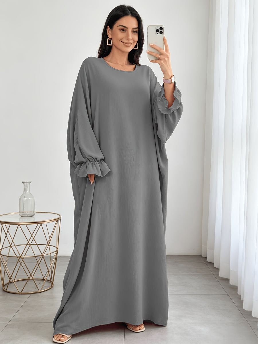 1pc Moisture-Wicking Breathable Fabric Loose Comfortable Batwing Dress Casual All-Match Abaya Suitable for Women'S Daily Wear Without Headscarf, Summer Abaya Women Abaya Women Muslim Dress Robe Summer Abaya Women - Dark Gray