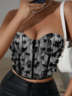 Summer New Arrival Sweet Style 3D Cutout Decorated Underwire Crisscross Lace-Up Fishbone Ins Hot Bralette A1535 - Ivory White