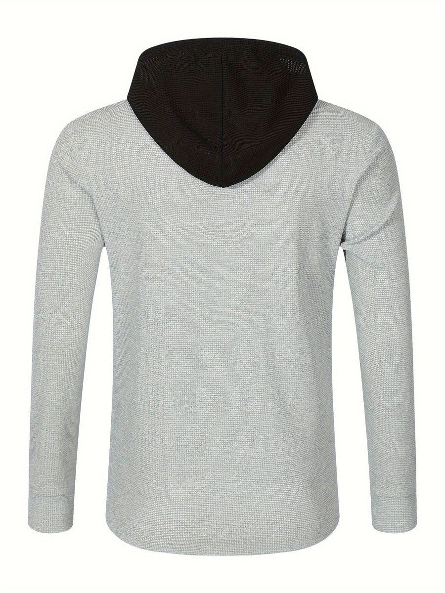Men's Casual Hooded Jacket - Soft, Breathable Polyester with Button-Up Design & Pockets | Perfect for Spring, Fall & Outdoor Activities, Long Sleeve, Fashion, Daily, Leisure Style, Conventional Version - Grey