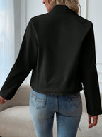 Women'S Lightweight Stand-Collar Jacket – Fashionable Zippered Bomber with Decorative Front Pockets And Adjustable Drawstring Hem, Ideal Casual Street Style Outerwear for Spring And Autumn - Black