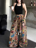 Y2K Women'S Cute Cartoon Graffiti Wide Leg Pants - Multicolor
