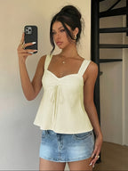 Casual Women'S Vest with Drawstring, Outdoor Top, Vacation Wear, Cute Summer Blouse - 【Light Yellow】