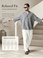 Men's Casual Shirt, New Linen V-Neck Casual Shirt for Daily Wear, Three-Quarter Sleeve Design, Suitable as a Gift! - Grey
