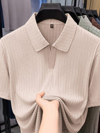 Men's Summer Lapel Polo Shirt, Slim Fit Straight Cut, Highly Forgiving Fit, Sculpts Waist and Abdominal Lines, Clean and Crisp Upper Body; Suitable for Various Occasions Including Daily Casual, Light Business Commuting, and Outdoor Outings - SINBOS - Khaki