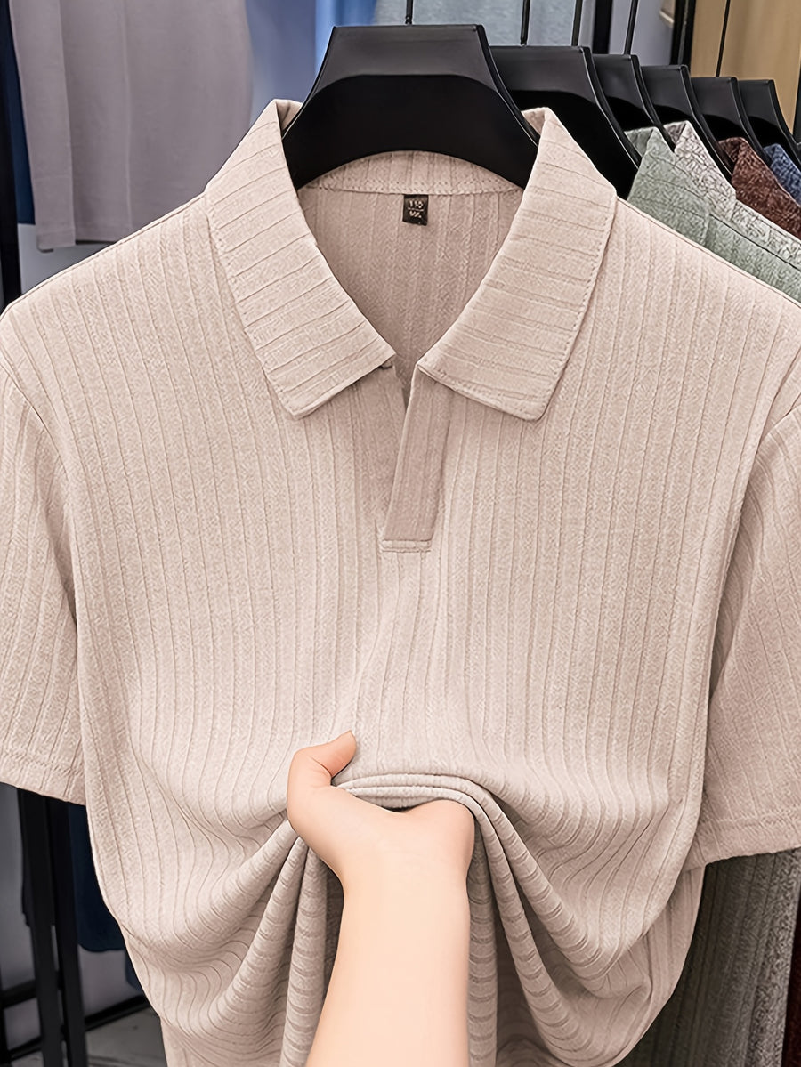Men's Summer Lapel Polo Shirt, Slim Fit Straight Cut, Highly Forgiving Fit, Sculpts Waist and Abdominal Lines, Clean and Crisp Upper Body; Suitable for Various Occasions Including Daily Casual, Light Business Commuting, and Outdoor Outings - SINBOS - Khaki
