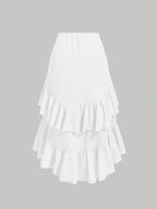 New Fashion Asymmetrical Pleated Hem Design Multi-layered Women's Skirt - White