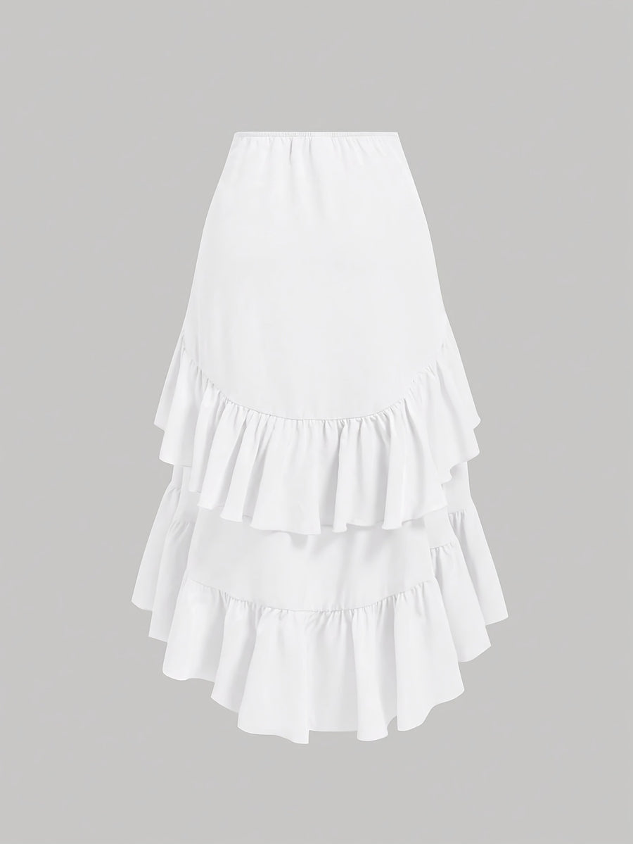 New Fashion Asymmetrical Pleated Hem Design Multi-layered Women's Skirt - White