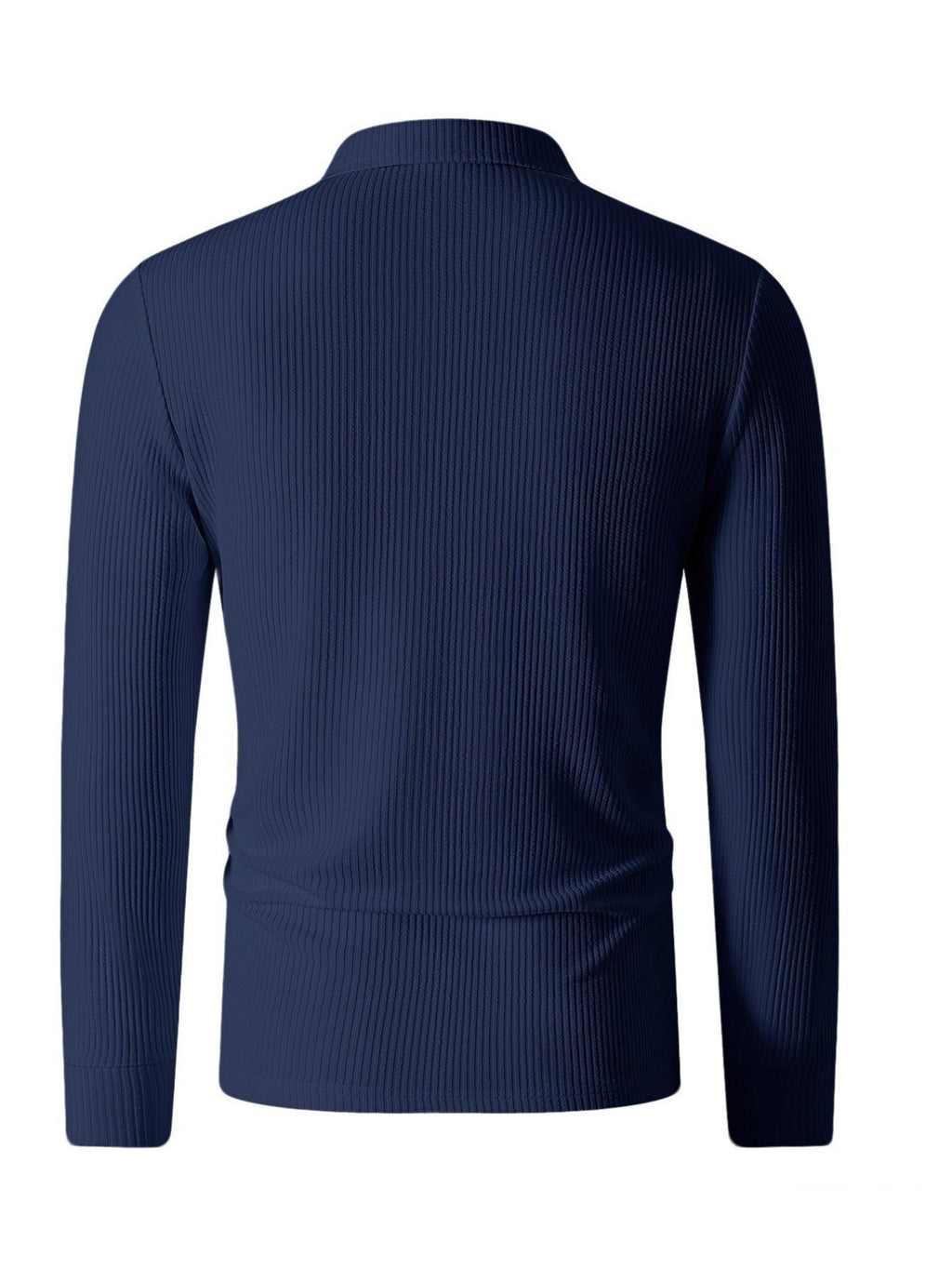 Autumn Men's Ribbed Long-Sleeve Polo Shirt with Print, Half-Zip Lapel, Slim Fit, Breathable T-Shirt - Navy Color