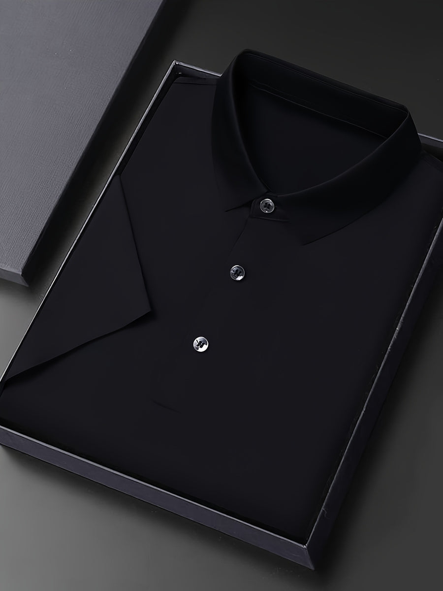 NERO POLO Summer Middle-Aged Men'S Short-Sleeved T-Shirt with Mulberry Solid Color Lapel Polo Shirt Short-Sleeved T-Shirt Men - Black