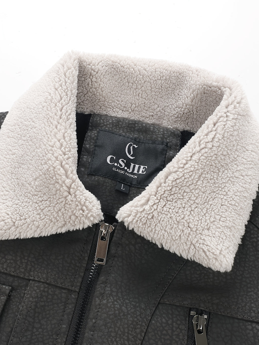 Men's Plush Lapel -Lined PU Motorcycle Jacket with Thickened Warm Lining, Vintage Texture Fabric, Multiple Zipper Pockets, Slim Fit Short Style, Autumn/Winter Riding Commuting American Casual Wear, Wear-Resistant and Windproof Lapel Outerwear Winter - Dark Gray