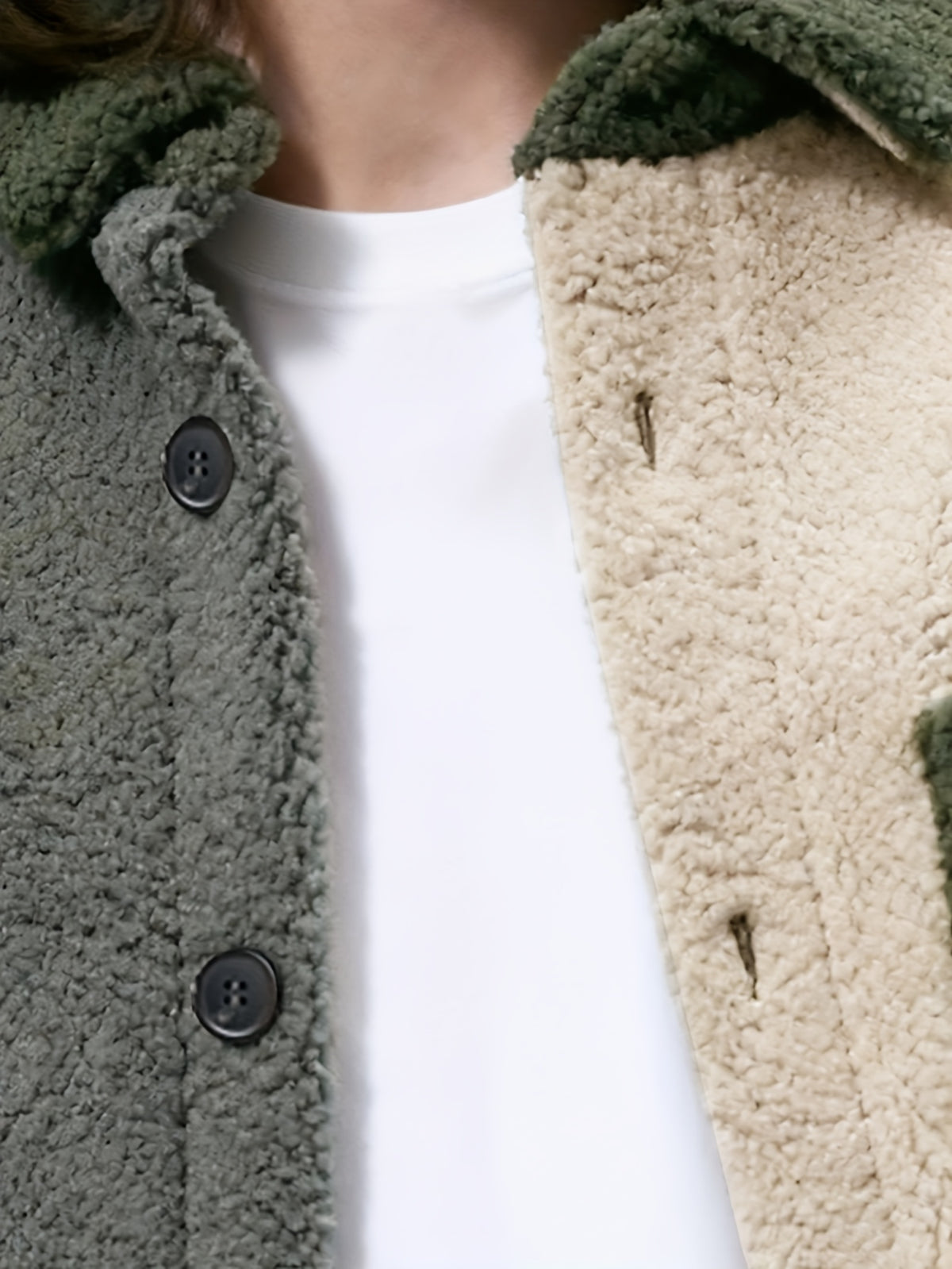Men's Three-Color Contrast Patchwork Fashion Plush Jacket, Winter Knitted Plush Jacket with Pockets and Button Design, a Warm Top Suitable for Men's Daily Casual Wear, a Versatile Outerwear for Daily Commuting, a Gift for Men - Green