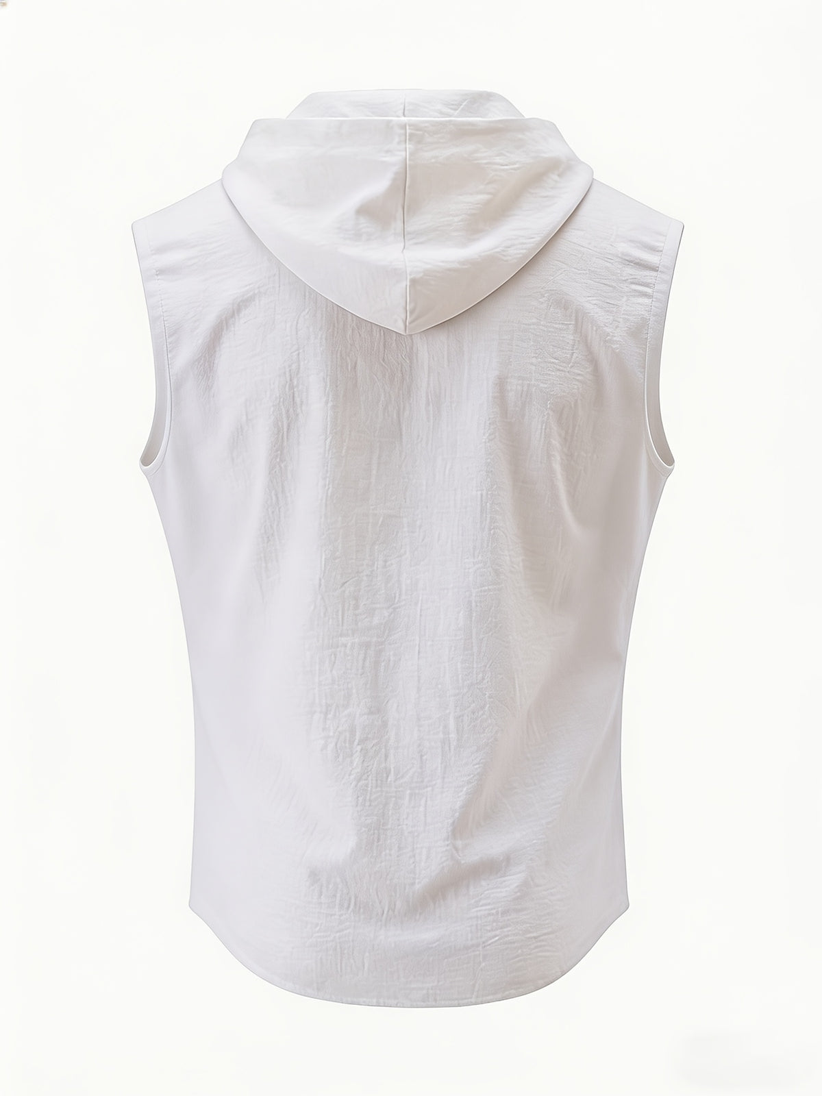 Pearson OBM Summer Men's Hooded Sleeveless T-Shirt, Linen-Textured Henley Neck Vest with Letter Print, Casual Sportswear Top, Versatile Top for Commuting, Dating, and Outings - White