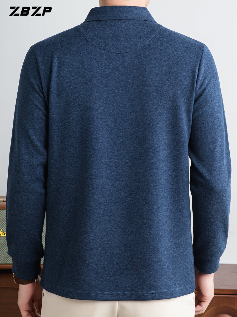ZBZP New Spring, Autumn, Winter F-Collar Fashion Long-Sleeve Pullover T-Shirt for Young Men, Loose Fit Casual Long-Sleeve Top, Men's Clothing XFN - Blue