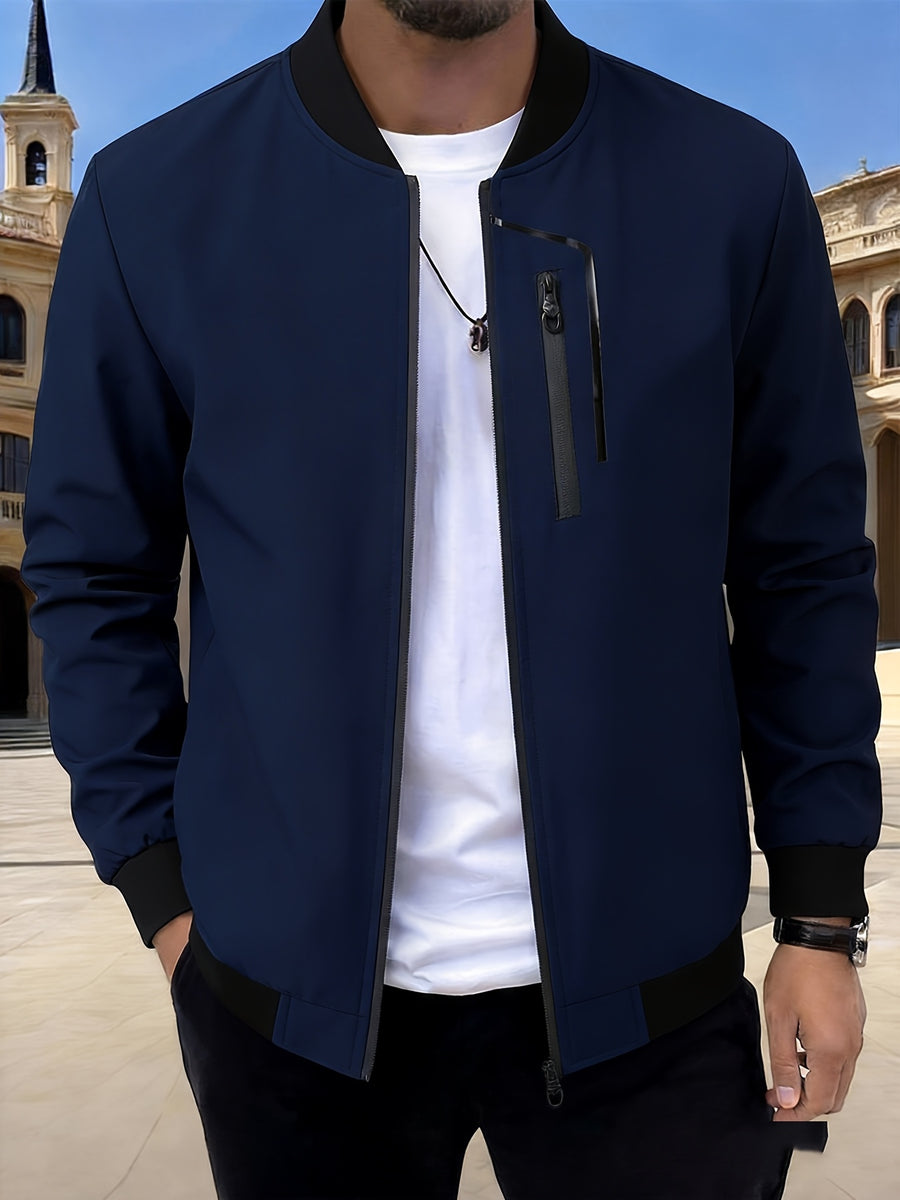 Men'S Casual Jacket, Spring Fall Jacket, Utility Jacket, Zipper Pockets, Chest Pocket Patchwork Craft, Outdoor Windproof Multi-Pocket Top, Suitable for Spring Fall Hiking, Fishing And City Commuting, Durable Fabric, Regular Fit - Royal Blue