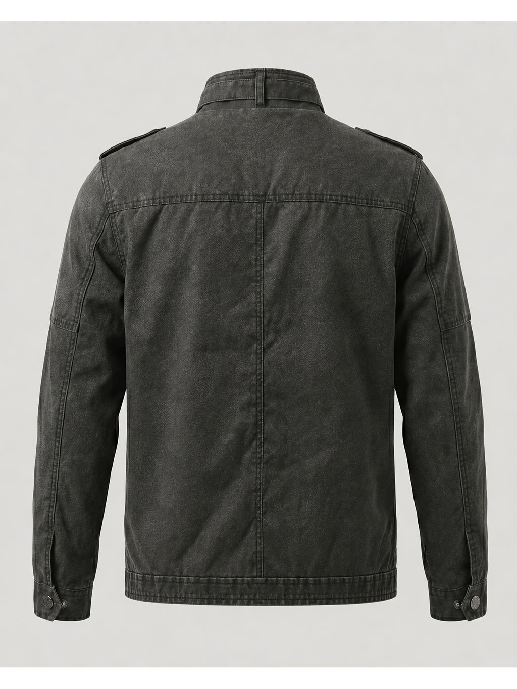 Stand Collar Epaulets Men's Washed Charcoal Jacket Outerwear Vintage Cargo Biker Style Outdoor Casual - Black