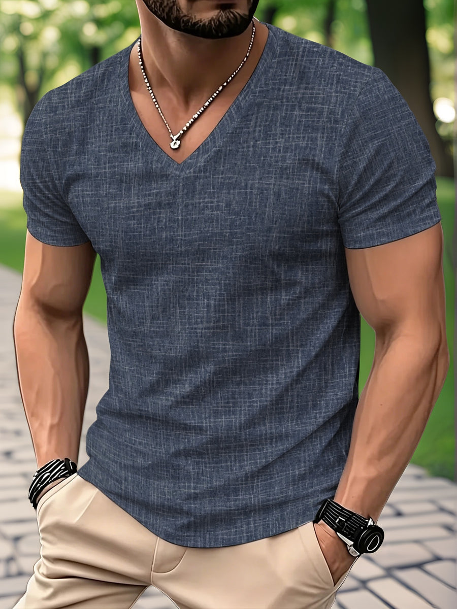 Men's V-Neck Short-Sleeve T-Shirt with Starry Sky Print - Casual Regular Fit Suitable for Daily Commute & -Casual Wear, Machine Washable Versatile -style Top for Office Outfits, Layering, and Everyday Wardrobe - Mixed colors